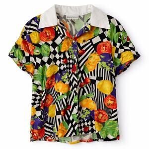 Maximalist Lemon Strawberry Grapes Fruits Vegetables Checkers Vintage Retro 90s